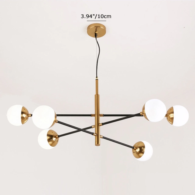 Mid Century Modern 6-Light Sputnik Chandelier in Brass with Globe Shade for Kitchen Entryway