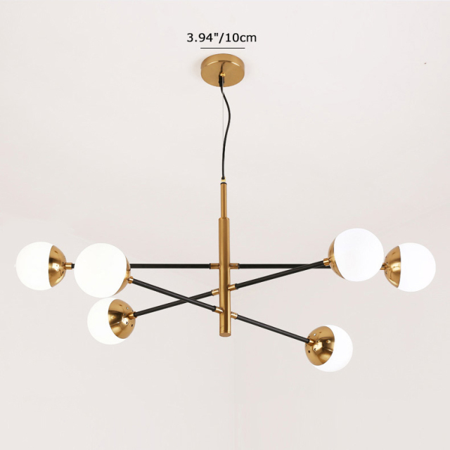 Mid Century Modern 6-Light Sputnik Chandelier in Brass with Globe Shade for Kitchen Entryway