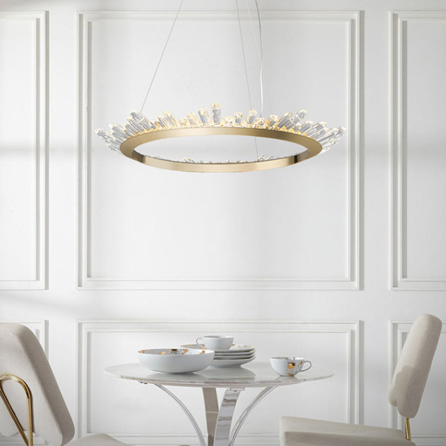 Modern Crystal Circal LED Chandelier in Brass for Dining Room Entryway