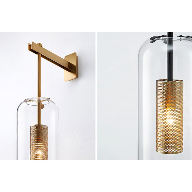 Contemporary 1-Light Brass Wall Lamp with Cylindrical Glass Shade