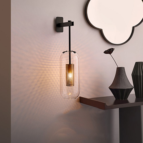 Contemporary 1-Light Brass Wall Lamp with Cylindrical Glass Shade