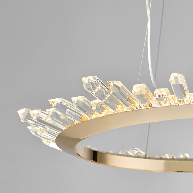 Modern Crystal Circal LED Chandelier in Brass for Dining Room Entryway