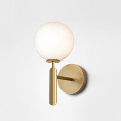 Modern Minimalist 1-Light Mini Glass Wall Sconce with Opaline Sphere for Bedroom Hallway Living Room