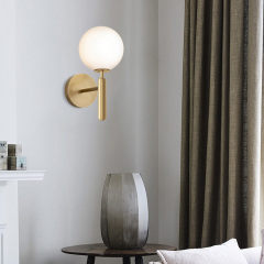 Modern Minimalist 1-Light Mini Glass Wall Sconce with Opaline Sphere for Bedroom Hallway Living Room
