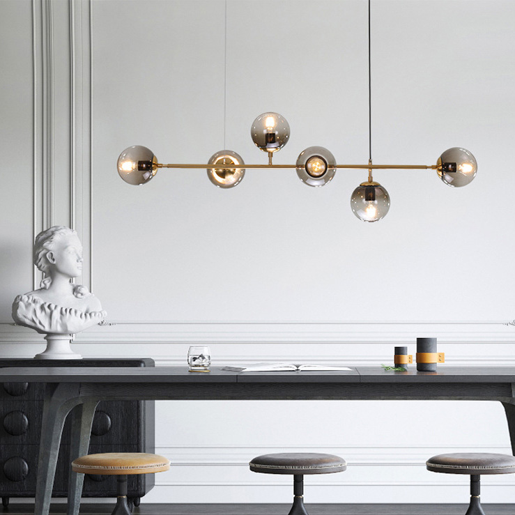 4/6-Light Vertical Linear Chandelier with Glass Spheres in Modern Style for Kitchen Dining Room