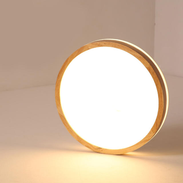Scandinavian Modern Wooden Round Circle LED Dimmable Flush Mount Ceiling Light for Bedroom Kitchen Living Room Dining Room