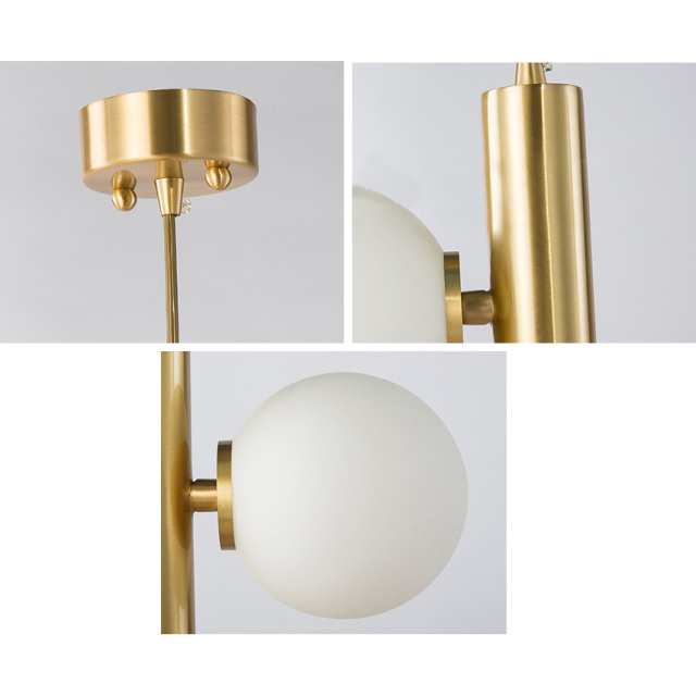 Mid-Century Modern 3-Light Brass Vertical Pendant Light with Opal Globes