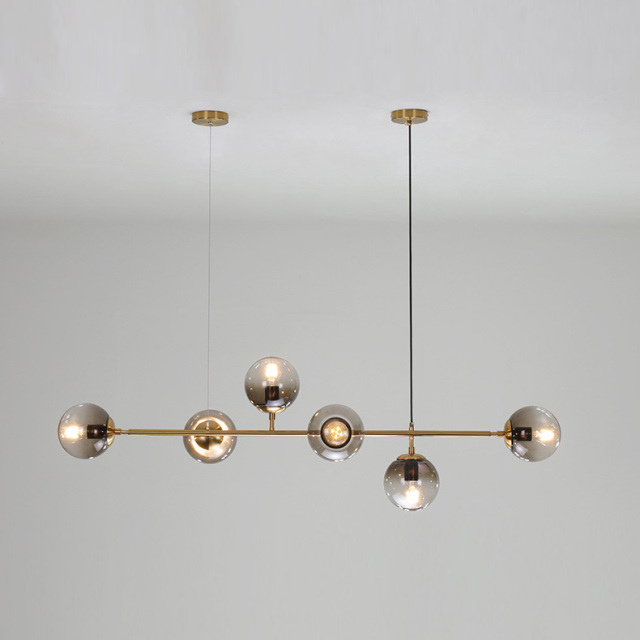 4/6-Light Vertical Linear Chandelier with Glass Spheres in Modern Style for Kitchen Dining Room