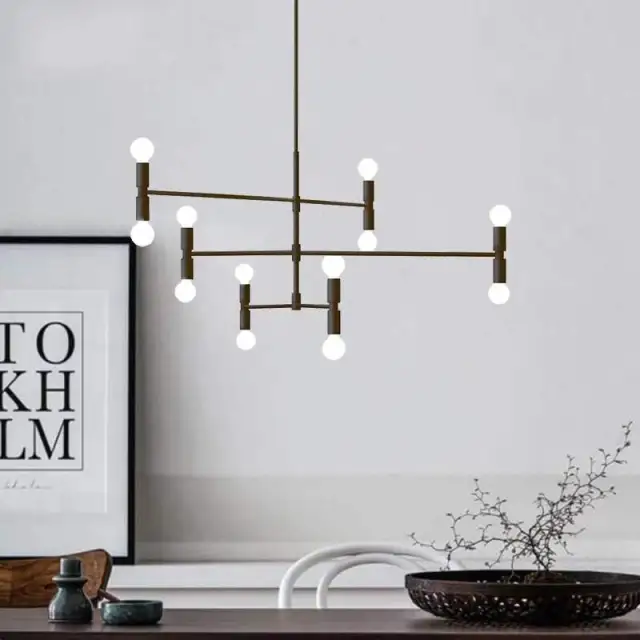 Modern Design 12 Light Chandelier Black Rotatable Light Fixture For Foyer Living Room Restaurant