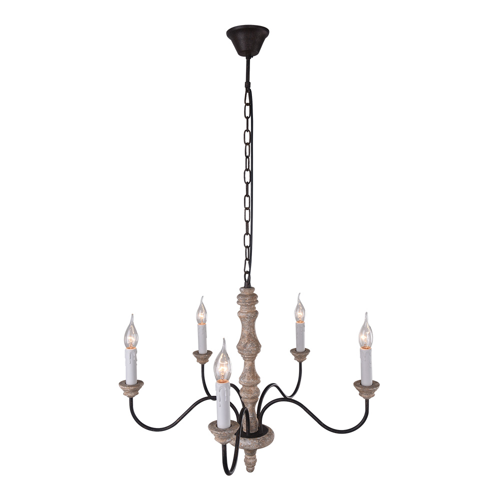 Shabby Chic 5-Light Candle Chandelier with Metal Arms and Distressed ...
