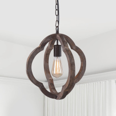 Farmhouse Vintage Wooden 1-Light Hanging Pendant Orb Frame Chandelier for Modern Farmhouse