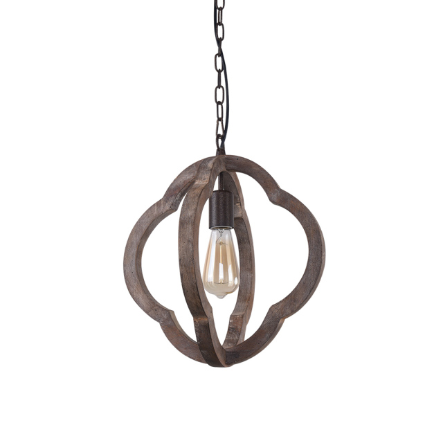 Farmhouse Vintage Wooden 1-Light Hanging Pendant Orb Frame Chandelier for Modern Farmhouse