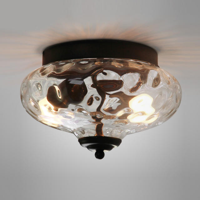 Modern Farmhouse 2 Light Flush Mount Ceiling With Hammer Glass Shade Bedroom Hallway Industrial - Funky Ceiling Light Covers