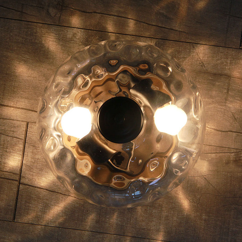 Modern Farmhouse 2-Light Flush Mount Ceiling Light with Hammer Glass Shade for Kitchen/ Hallway