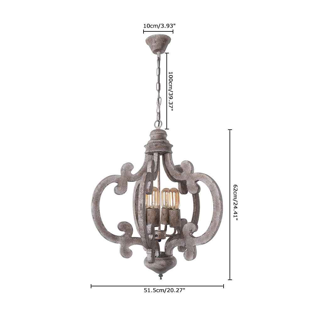 Cottage Vintage 4-Light Chandelier in Distressed Wood and Rusty Steel Finish