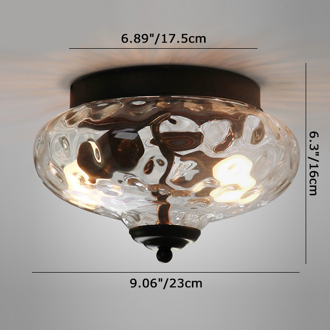 Modern Farmhouse 2-Light Flush Mount Ceiling Light with Hammer Glass Shade for Kitchen/ Hallway