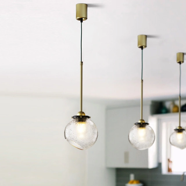 Vintage Mini 1-Light Pendant Light in Black/Brass with Globe Frosted Glass Shade