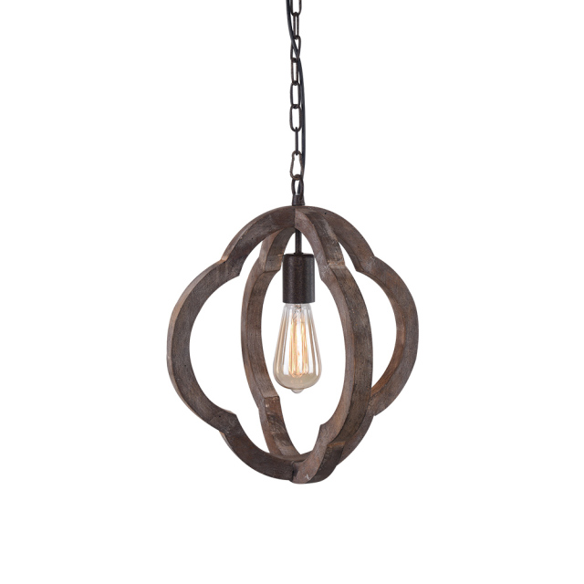 Farmhouse Vintage Wooden 1-Light Hanging Pendant Orb Frame Chandelier for Modern Farmhouse