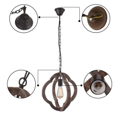 Farmhouse Vintage Wooden 1-Light Hanging Pendant Orb Frame Chandelier for Modern Farmhouse