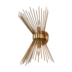 Mid Century Modern Brass 2-Light Sunburst Wall Sconce Up and Down Light for Bedroom Bathroom