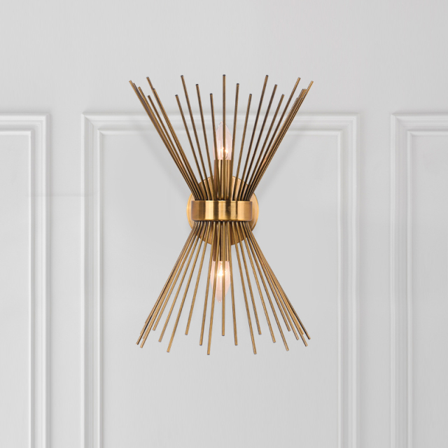 Mid Century Modern Brass 2-Light Sunburst Wall Sconce Up and Down Light for Bedroom Bathroom