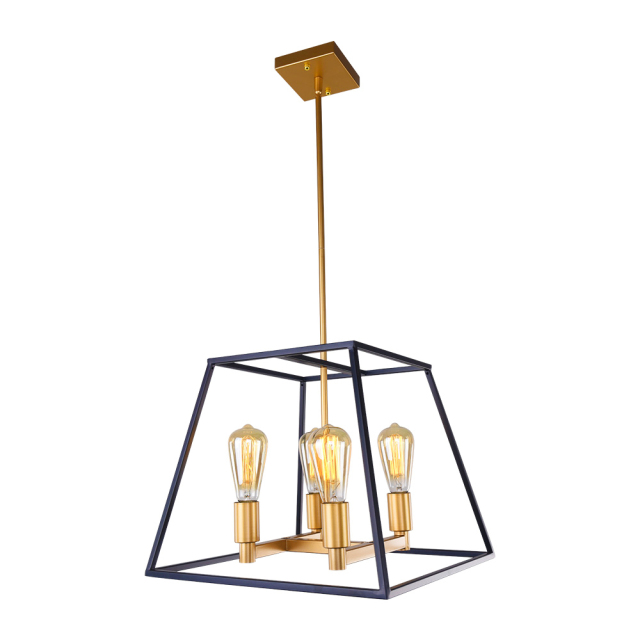 Mid-century Modern Square 4-Light Chandelier in Black and Gold for Entryway/Dining Room/ Kitchen Island
