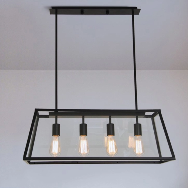 Modern Farmhouse 4-Light Island Chandelier in Black with Retangle Metal Shade