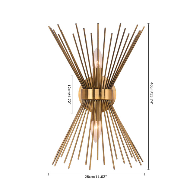 Mid Century Modern Brass 2-Light Sunburst Wall Sconce Up and Down Light for Bedroom Bathroom