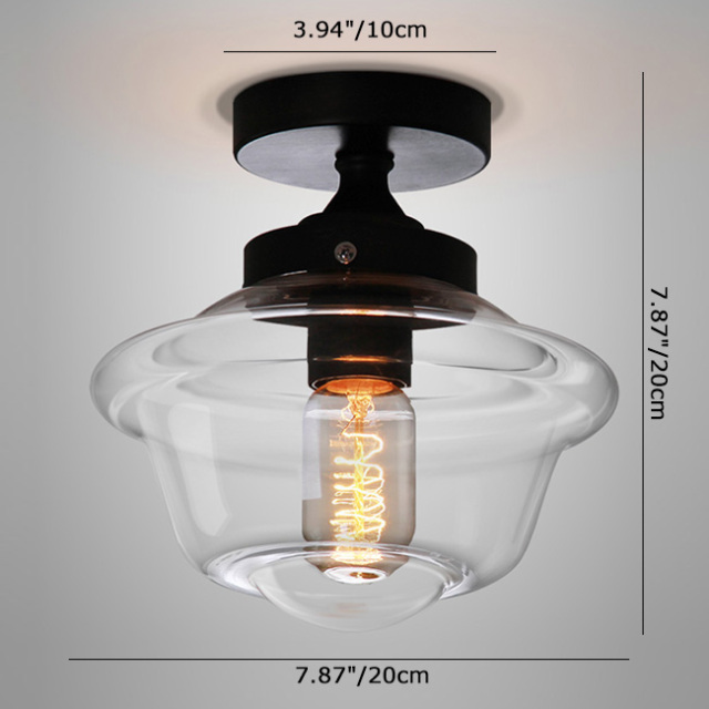 Mini 1-Light Close to Ceiling Lamp with Schoolhouse Clear Glass Shade