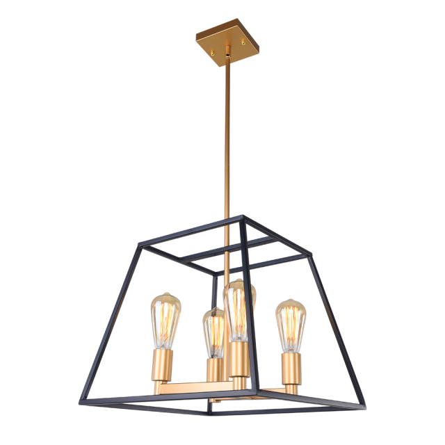 Mid-century Modern Square 4-Light Chandelier in Black and Gold for Entryway/Dining Room/ Kitchen Island