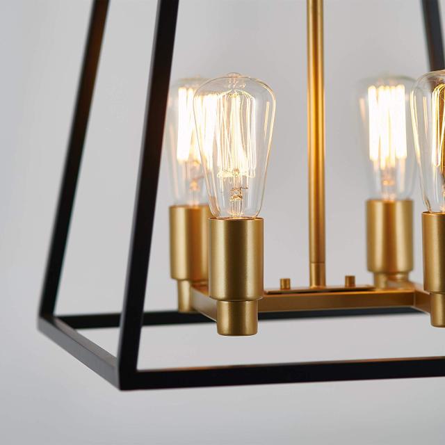 Mid-century Modern Square 4-Light Chandelier in Black and Gold for Entryway/Dining Room/ Kitchen Island