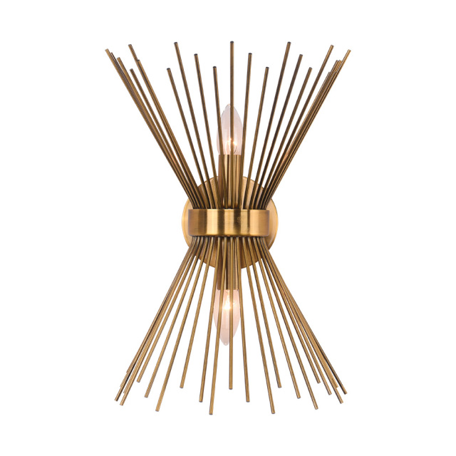 Mid Century Modern Brass 2-Light Sunburst Wall Sconce Up and Down Light for Bedroom Bathroom