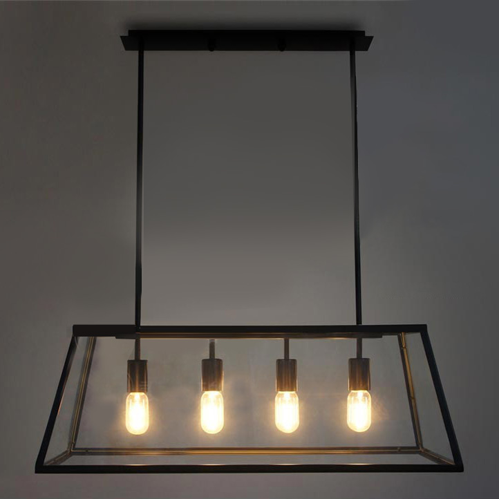 Modern Farmhouse 4-Light Island Chandelier in Black with Retangle Metal Shade