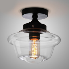 Mini 1-Light Close to Ceiling Lamp with Schoolhouse Clear Glass Shade