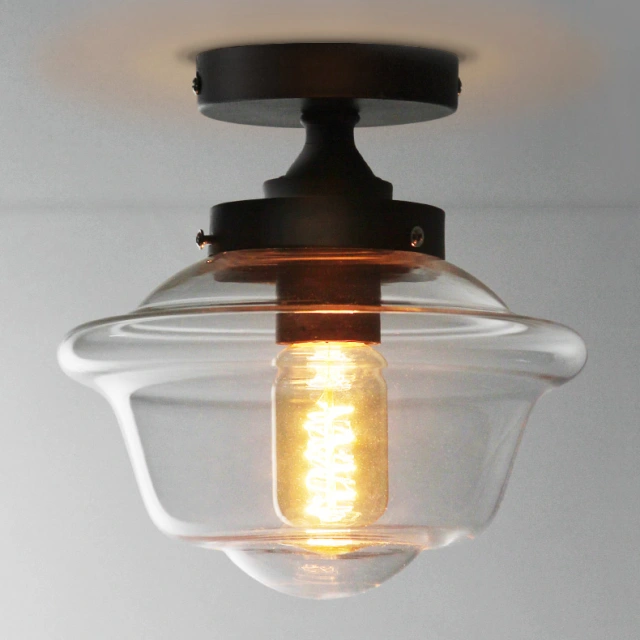 Mini 1-Light Close to Ceiling Lamp with Schoolhouse Clear Glass Shade