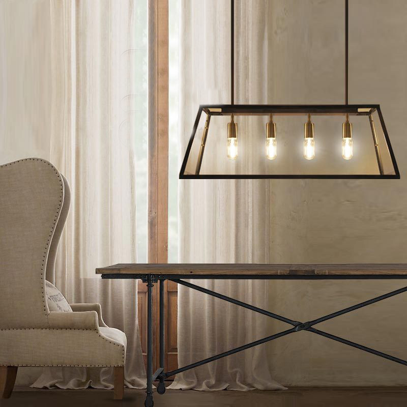 Modern Farmhouse 4-Light Island Chandelier in Black with Retangle Metal Shade