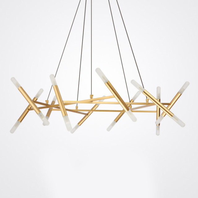 Mid Century Modern 20-Light Geometric Chandelier in Gold