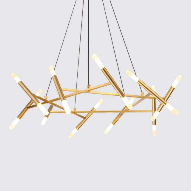 Mid Century Modern 20-Light Geometric Chandelier in Gold