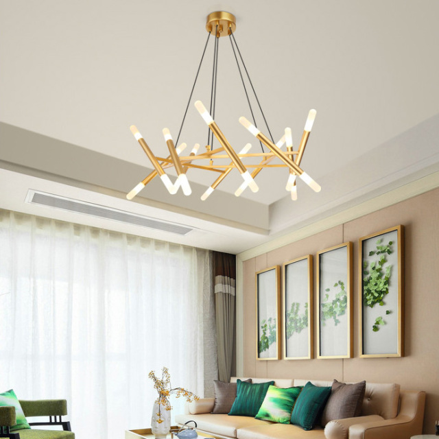 Mid Century Modern 20-Light Geometric Chandelier in Gold