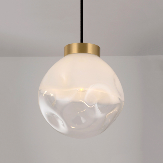 Modern Style 1-Light Half-white Glass Pendant Lamp, Brass, Mouth-blown Glass Shade