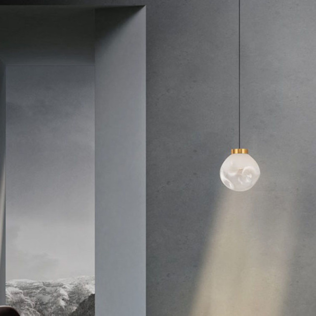 Modern Style 1-Light Half-white Glass Pendant Lamp, Brass, Mouth-blown Glass Shade
