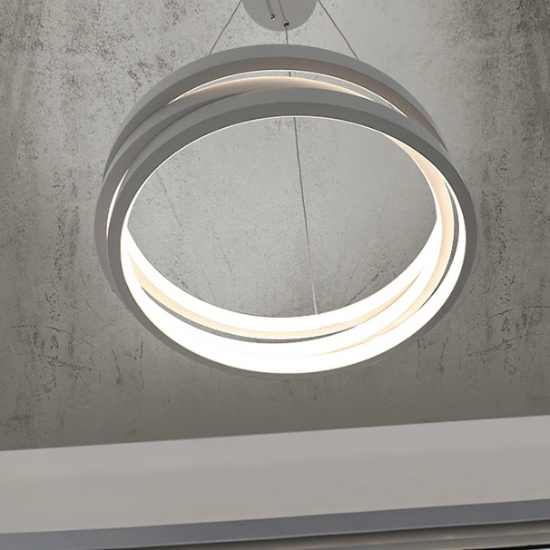 Minimalist Stacked Rings LED Chandelier Circle Hanging Chandelier in White for Kitchen Island Dining Area Lighting