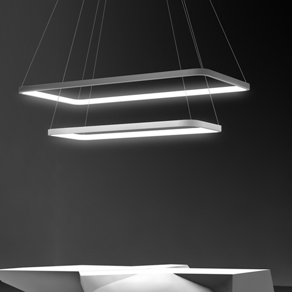 Modern Style 2-Tier Retangle LED Chandelier for Kitchen Island Lighting