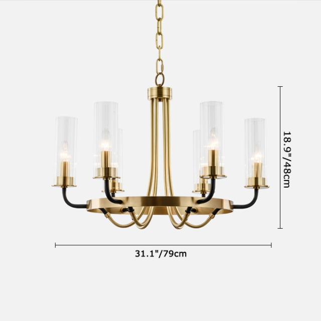 Mid Century Modern 6 Light Glass Chandelier in Black/Gold For Foyer Living Room Dining Room