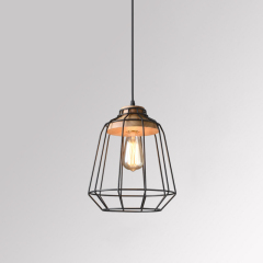 Cage Style 1 Light Industrial Pendant Mini with Wood Decoration for Kitchen