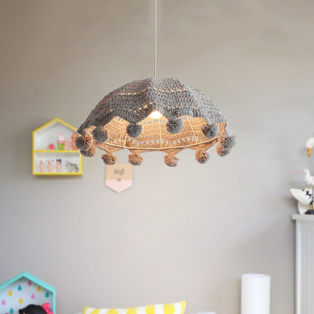 Soft and Cute Hand-woven Cotton Pendant Light for Nursery Lighting Insta Famous Home Decor