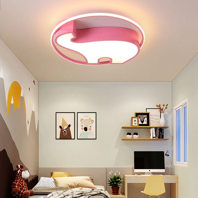 Minimalist Style Cartoon Elephant in Circle Flush Mount Ceiling Light For Nursery Kids' Room Lighting