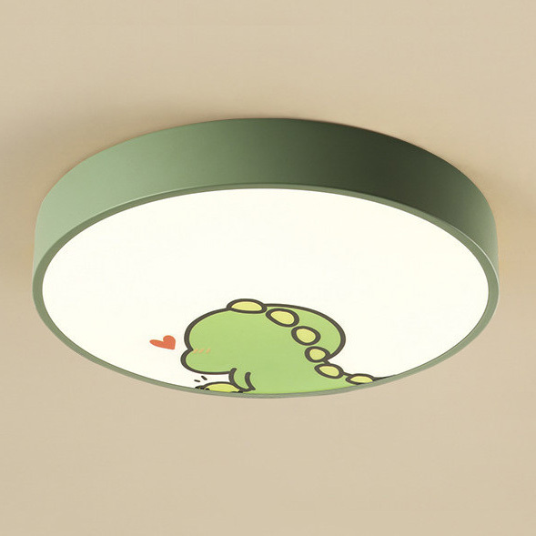 Cool Kid's Lighting Round Metal Dinosaur LED Flush Mount Soft Dimmable Kid's Room Light