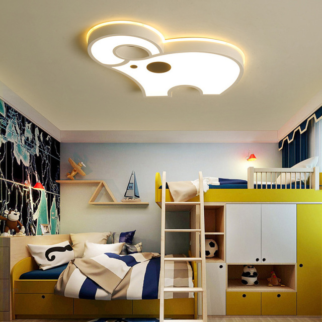 Children's Room LED Dimmable Elephant Flush Mount in White for Boys and Girls' Room Lighting