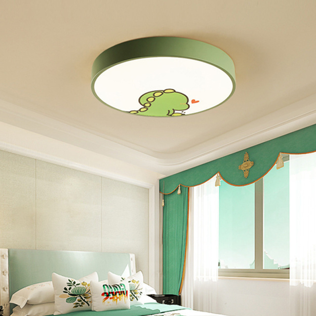 Cool Kid's Lighting Round Metal Dinosaur LED Flush Mount Soft Dimmable Kid's Room Light